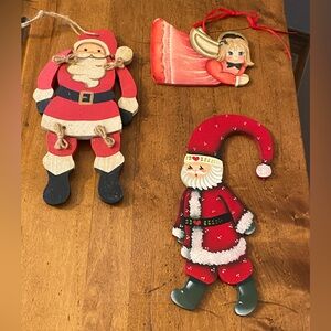 Lot of 3 Christmas Ornament Hangers Wooden Santa’s & Angel